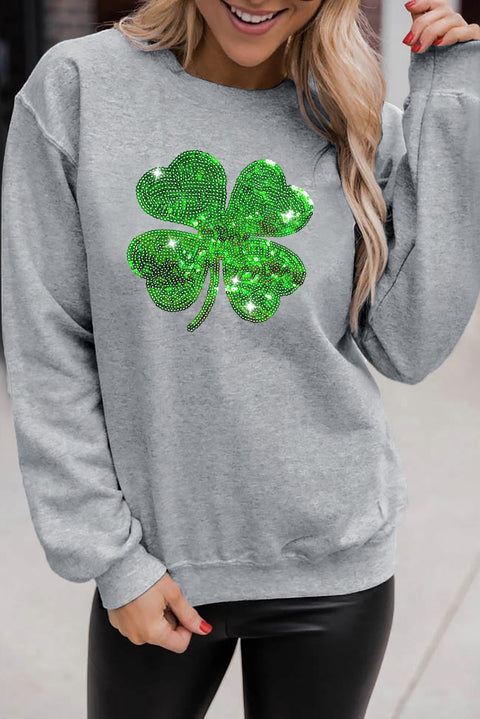 Gray Sequined Clover Patch St Patrick Fashion Sweatshirt