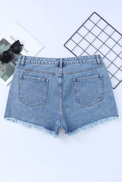 High Rise Crossover Waist Denim Shorts