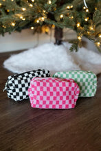 Black Checkered Knitted Zipper Makeup Bag