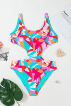 Purple Abstract Geometry Print Daring Cutout Reversible One Piece Swimsuit