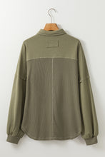 Moss Green Waffle Knit Patchwork Exposed Seam Loose Shacket