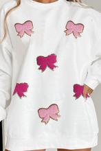 White Chenille Bowknot Graphic Drop Shoulder Baggy Sweatshirt