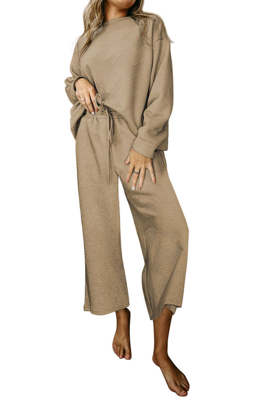 Khaki Ultra Loose Textured 2pcs Slouchy Outfit