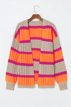 Black Striped Colorblock Drop Shoulder Slouchy Cardigan