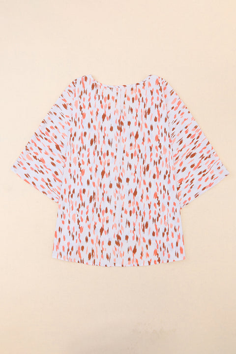 Pink Printed 3/4 Dolman Sleeve Plus Size Blouse