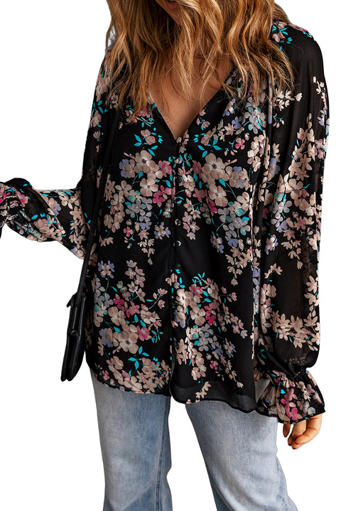 Wildflower Print Chiffon Blouse