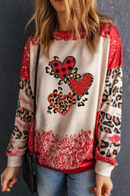 Red Leopard Heart Shaped Bleached Print Pullover Sweatshirt