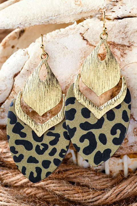 Leopard Hollow Out Leave Shape Drop Earrings