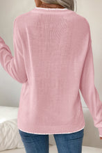 Pink Bow Pattern Contrast Trim Christmas Loose Graphic Sweater