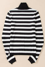 Black Stripe Slim Fit High Neck Knit Sweater