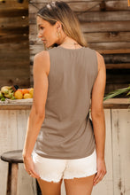 Light French Beige Pleated Detail Round Neck Tank Top