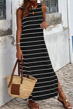 Stripe Print Open Back Sleeveless Maxi Dress with Slits