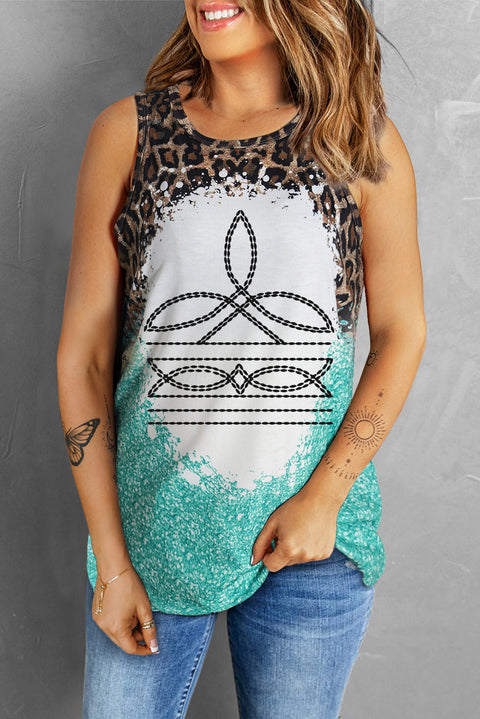 Light Blue Tie Dye Leopard Western Graphic Tank Top