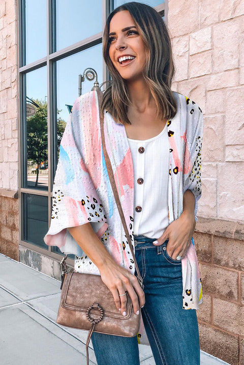 Floral Print Open Front Bell Sleeve kimono