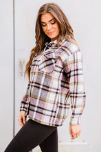 Pink Geometric Plaid Print Pocketed Shacket