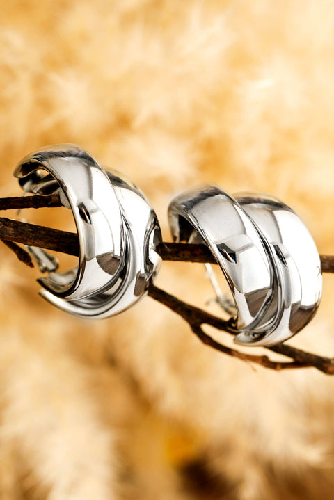 Silvery Layered Hoop Studded Earrings