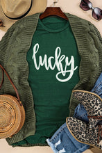 Green St. Patricks Lucky Puff Print Round Neck Casual Tee