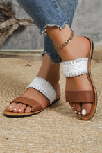 Chestnut Faux Leather Woven Strap Flat Slippers