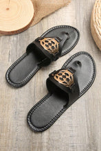 Black Metal Décor Leather Thong Slippers