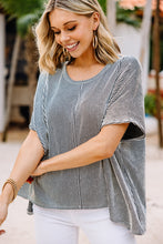 Ribbed Knit Round Neck Relaxed Tee