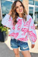 Bright White Pink Animal Print Pullover Sweatshirt