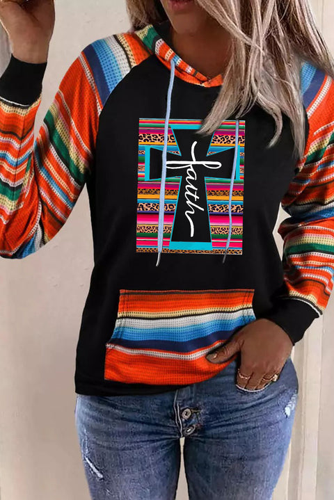 Multicolor Faith Western Serape Striped Patchwork Loose Hoodie