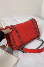 Fiery Red Chain Decor Chevron Embroidery Thread Shoulder Bag