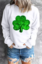 White Sequin Clover Embroidered Drop Shoulder Sweatshirt