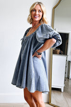 Myosotis Bubble Sleeve Square Neck Denim Babydoll Dress