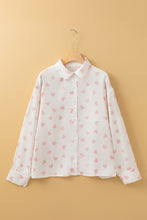 White Love Heart Print Drop Shoulder Puff Sleeve Shirt