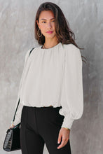 Black Padded Shoulder Buttoned Cuffs Pleated Loose Blouse