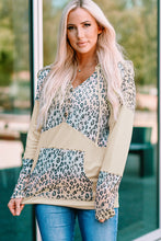 Leopard Patchwork Buttons Hooded Sweatshirt with Pocket