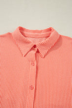 Grapefruit Orange Corded Half Sleeve Button Up High Low Hem Loose Shirt