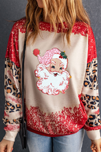 Red Shiny Father Christmas Leopard Sleeve Bleached Dye Sweatshirt