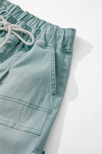 Smoke Green Mineral Wash Drawstring High Waist Wide Leg Jeans