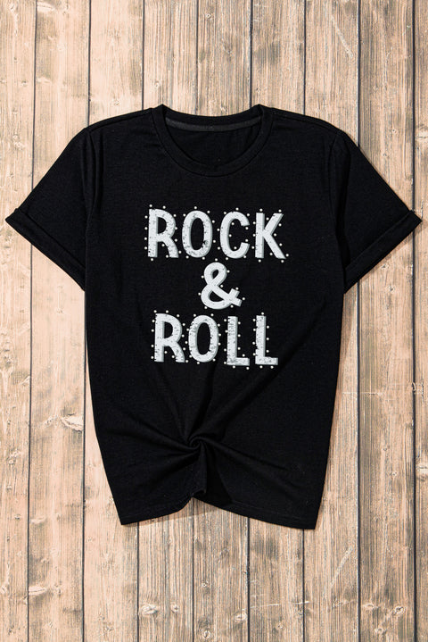 Black ROCK & ROLL Graphic Crew Neck Tee