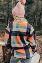 Black Plaid Print Pocketed Half Button Collared Sweatshirt