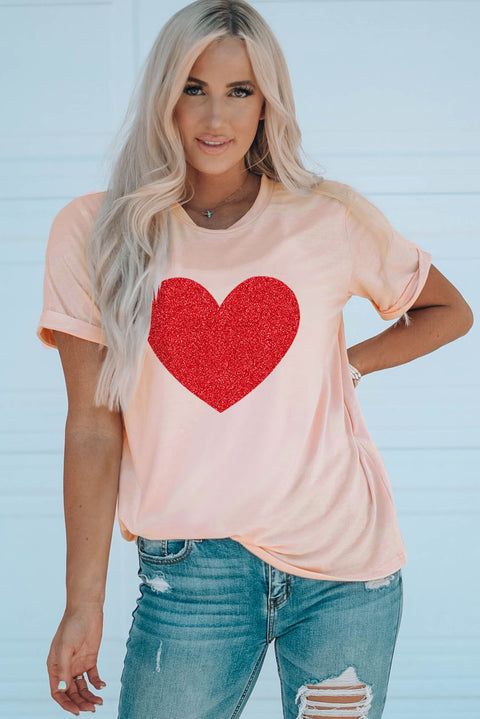 Camiseta con estampado de corazón y lentejuelas