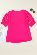 Rose Red Pearl Detail Puff Sleeve Plus Size Top