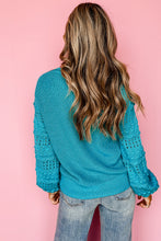 Turquoise Ruffled Eyelet Bubble Sleeve Sweater