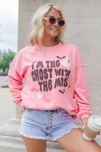 Pink Halloween Slogan Ghost Bat Graphic Drop Shoulder Sweatshirt