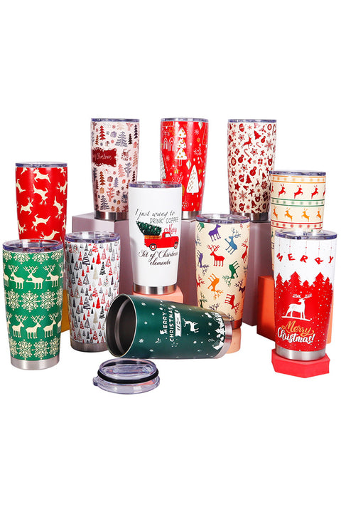 Fiery Red Christmas Tree Elk Print Stainless Steel Tumbler 20 OZ