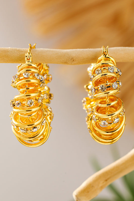 White Rhinestone Spiral Plated Alloy Hook Earrings