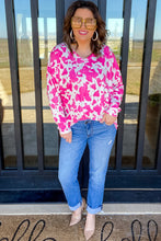 Rose Animal Print Long Sleeve V Neck Plus Size Top