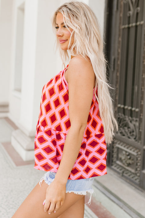 Geometric Print Loose Fit Sleeveless Maxi Dress