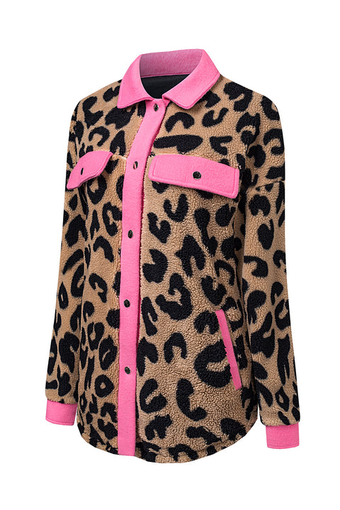 Sobrecamisa teddy de leopardo con ribetes en contraste