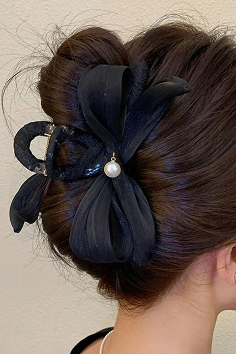 Black Pearl Decor Bow Large Claw Clip