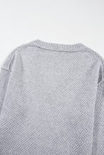 Light Grey Loose Eyelet V Neck Drop Shoulder Sweater