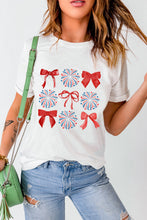 White July 4th Celerbration Bowknot Firework Graphic Tee