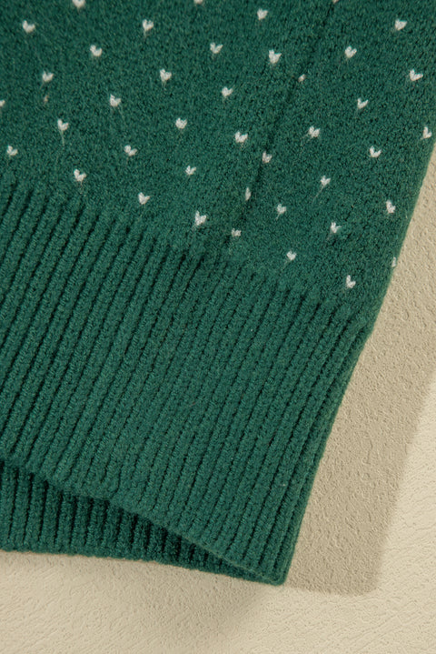 Green Christmas Snowflake Dotted Print Round Neck Sweater